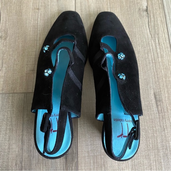 Thierry Rabotin Women's Black Suede Slingback Heels Crystal Embellishments 7.5 - Picture 4 of 15